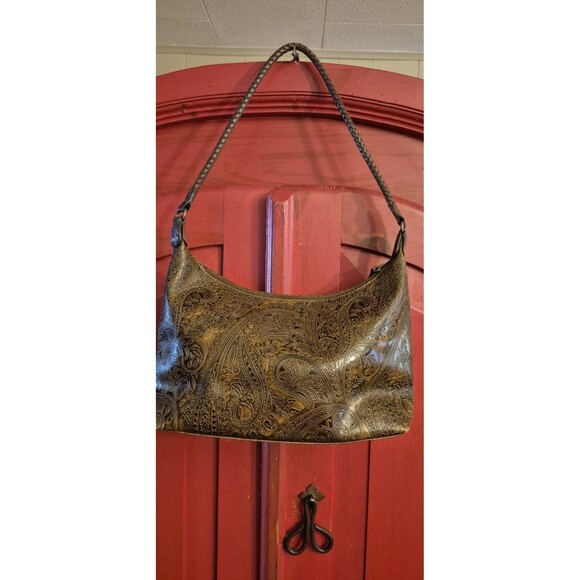Relic Hobo Bag Embossed Paisley Brown Braided Handle Western Nash Clean EUC - Picture 1 of 8